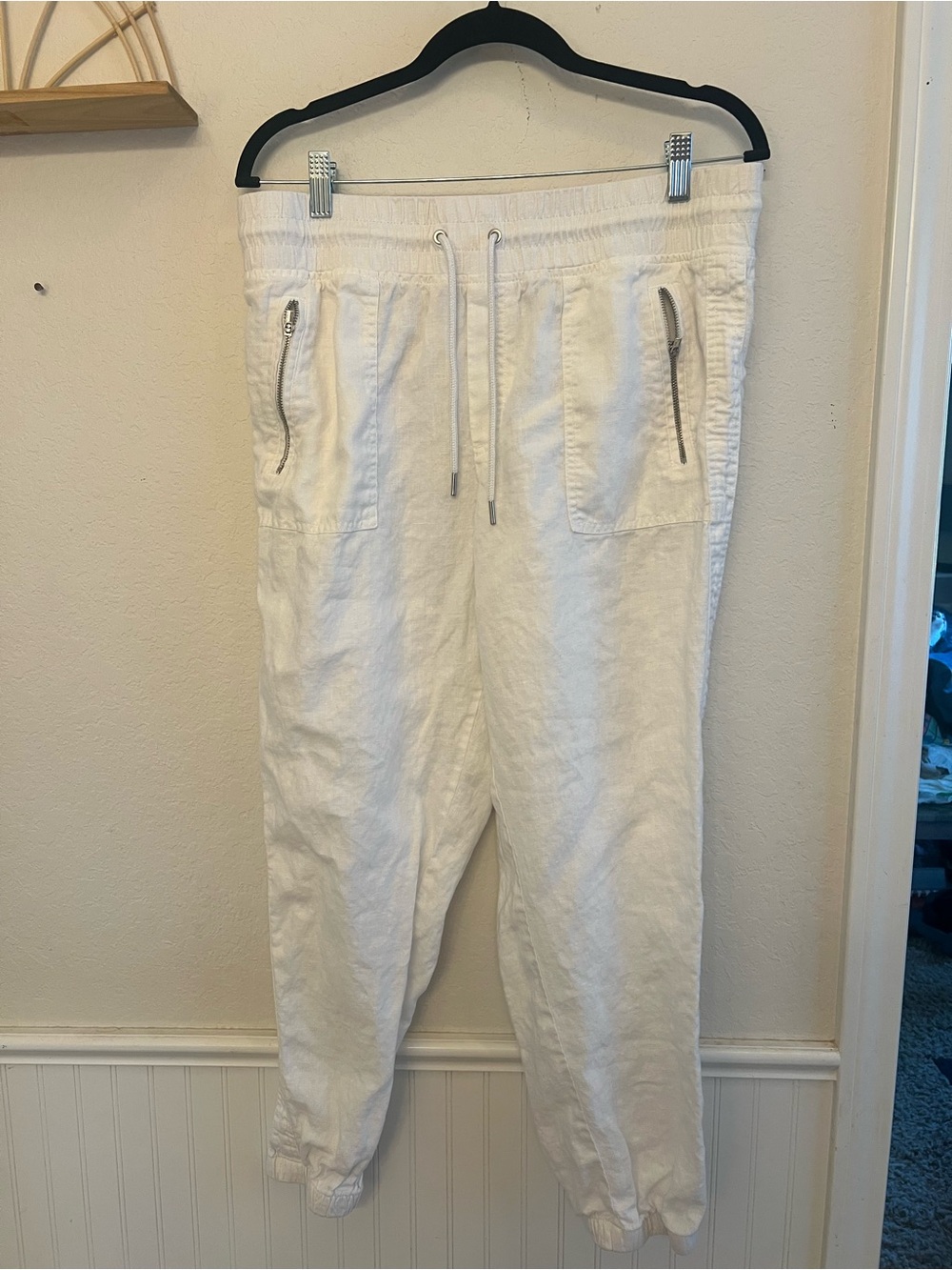 Athleta Cabo Linen Jogger Pants White Size 12 100% Linen